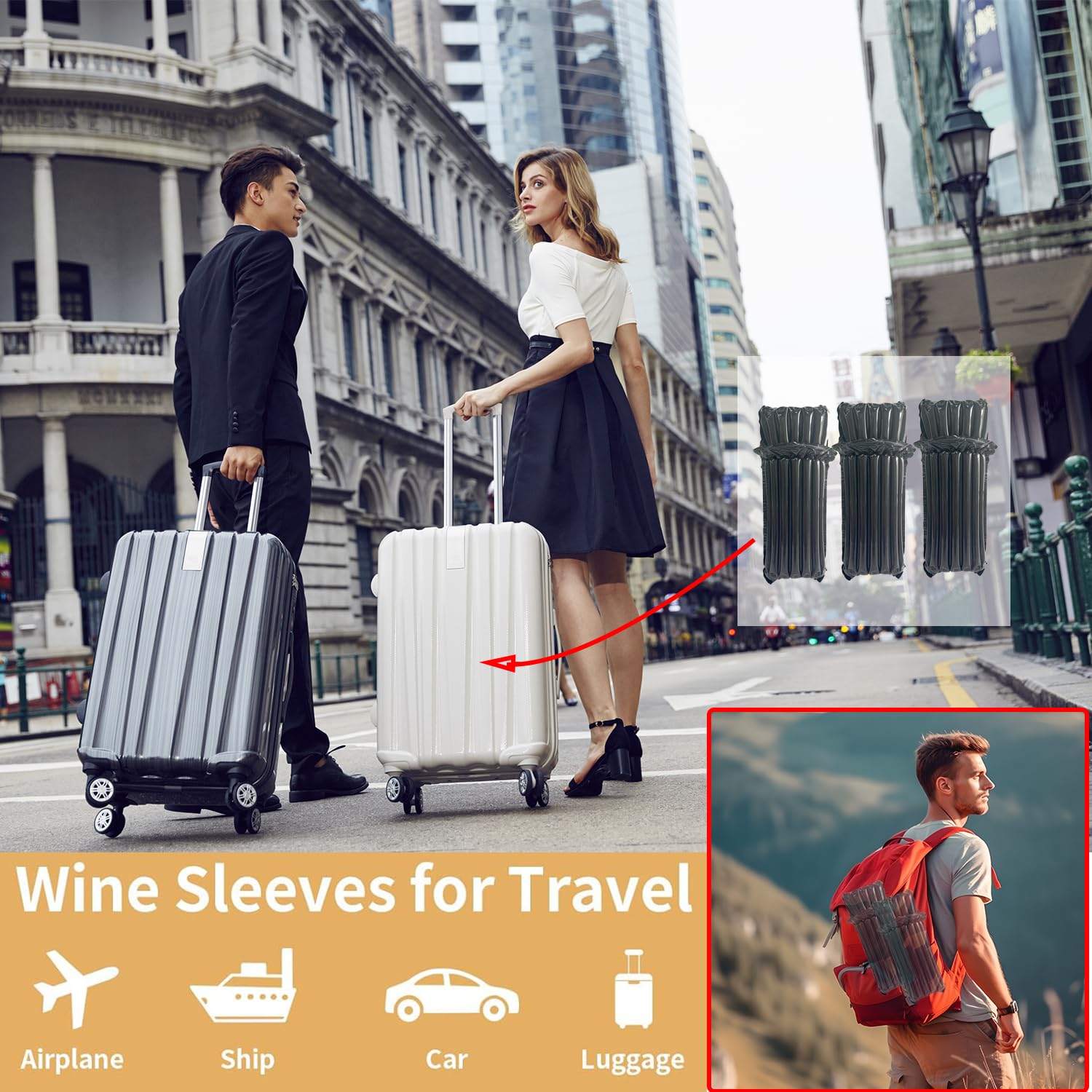 Lot de 50 sacs de protection de voyage pour bouteille de vin avec pompe de gonflage gratuite Noir