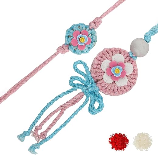 VOYLLA Handwoven Floral Crochet Rakhi For Brother And Bhabhi|Lumba Rakhi|