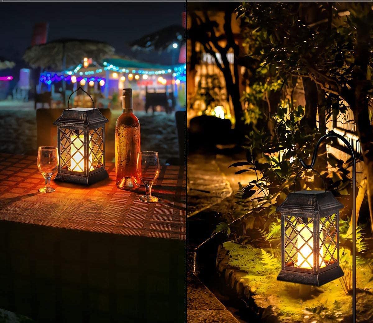 Solarbaby Solar Garten Lichter, Outdoor Laterne Flamme Solar Lichter Metall Hängende Laterne Outdoor wasserdichte Landschaft Beleuchtung für Party, Hof, Gartendekoration (Pack von 2, Bronze)
