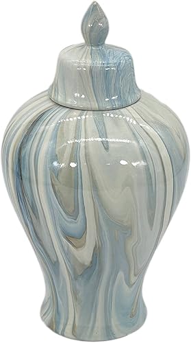 Miniatura 2 de Galt International Tarro de cerámica con patrón de mármol azul y blanco de 14 pulgadas  Decoración del hogar, acento de mesa, centro de mesa, tarro