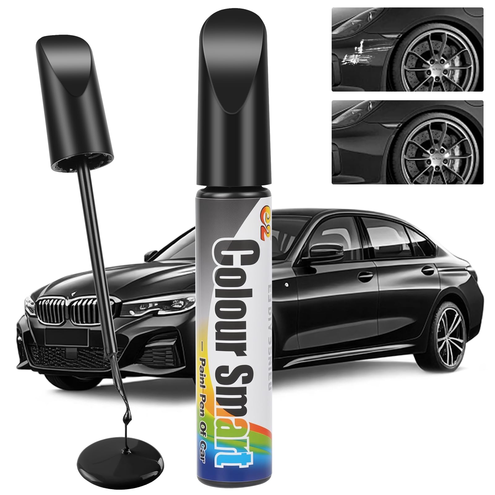 flintronic Naprawa zadrapań samochodowych, 12 ml długopis do retuszowania samochodu, błyszczący czerwony retuszer, usuwający zadrapania samochodowe, marker do retuszowania i naprawy lakieru (czarny)