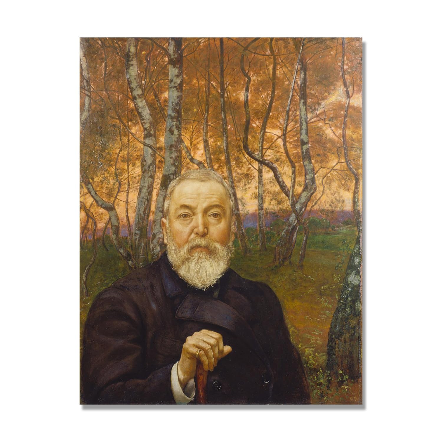 NHLDZYH Hans Thoma Style Canvas Wall Art - (Self Portrait), German Romantic Realism Painting with Symbolic Nature, Rustic Country Home Decor. 80x105cm-31.5x41.3in. Only Canvas