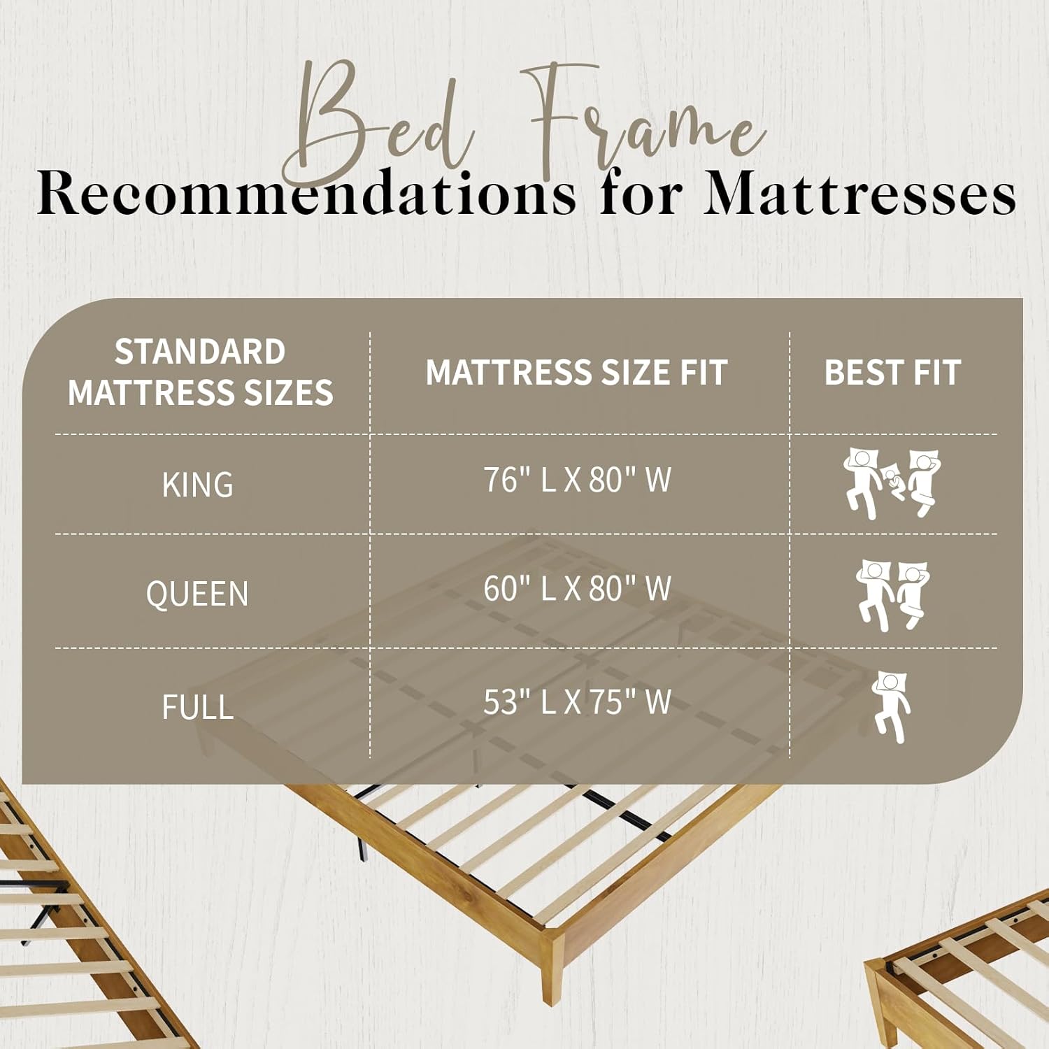 AMERLIFE King Size Solid Wood Bed Frame, Mid Century Modern Platform Bed with No Headboard, Wood Slat Support/No Box Spring Needed/Noise Free, Natural