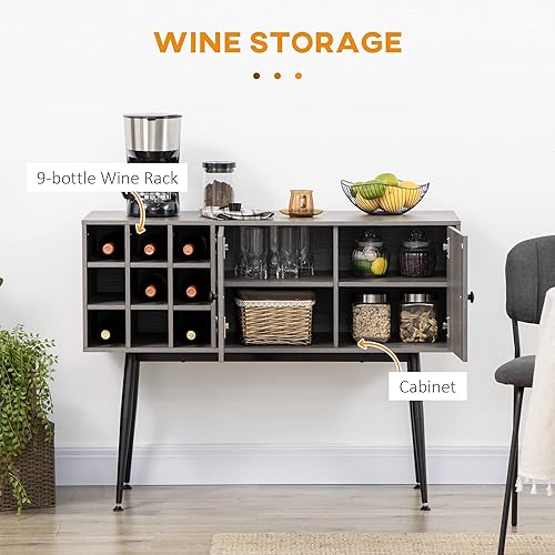 Miniatura 4 de HOMCOM Gabinete de barra de café para 9 botellas de vino y estante ajustable, aparador de buffet, gabinete de vino para sala de estar
