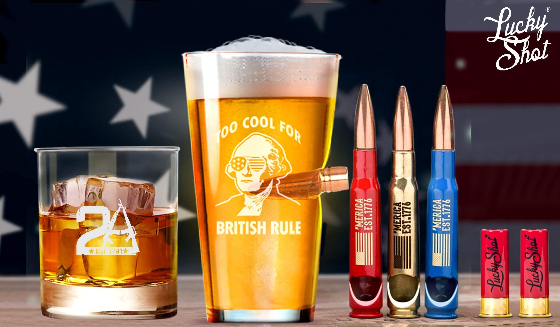 Lucky Shot USA - Verre à bière Bullet Pint avec balle originale .50 CAL - 500ml