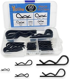Yoliko 60 Pcs Hitch Pin Clip R Clips Retaining Pins Tractor Cotter Pin Hair Pin Assortment Iron Black Zinc-plating Spring Clip Retainer Hitch keeper Pins Kit for Dolly Pins/Hand Ttruck Pin Replacement