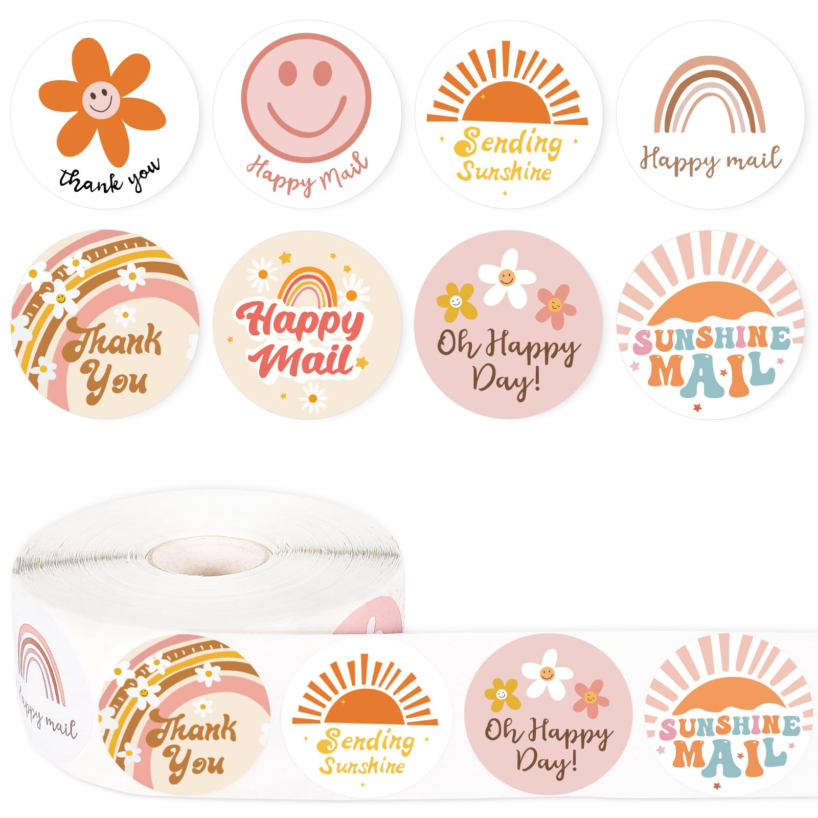 AnyDesign 1000Pcs Boho Stickers 8 Designs Pink Orange Decals Smile Daisy Rainbow Sunshine Self-Adhesive Decorative Stickers for Gift Greeting Card Wedding Baby Shower Birthday Party Supplies