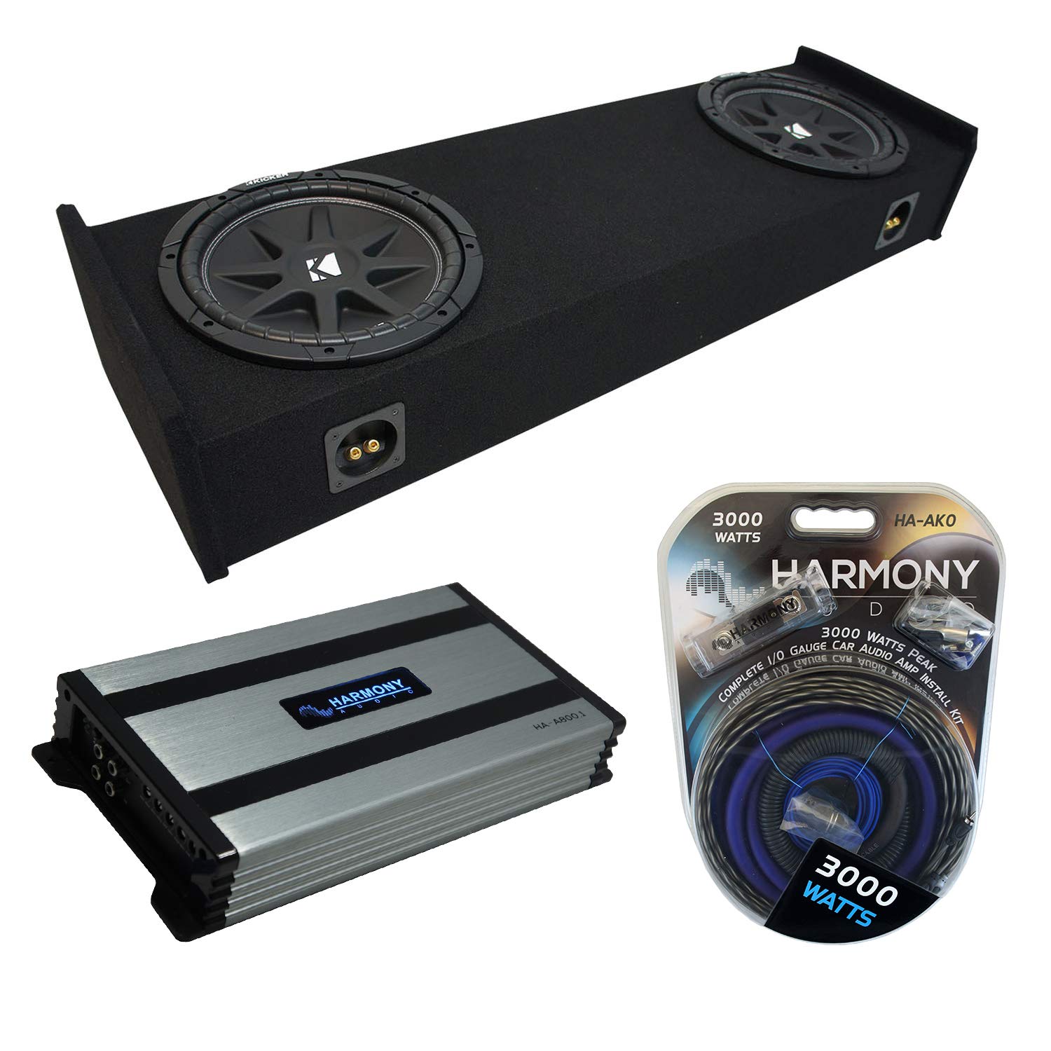 Harmony Audio Kicker C10 Compatible with Ford F-150 Super EXT Cab Truck 1997-1999 Bundled with HA-A800.1 Amplifier and Dual 10