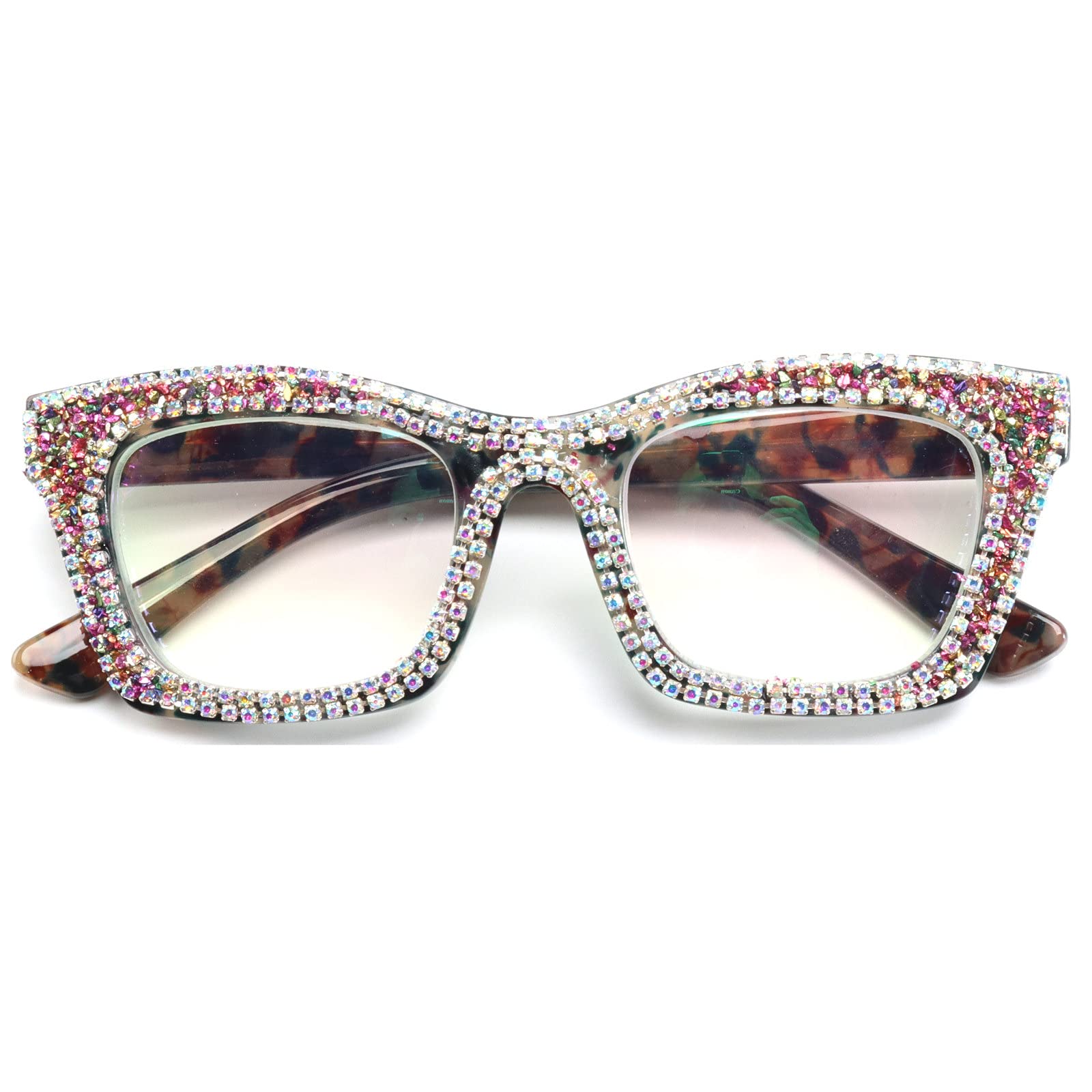 mincl Oprah style Bling Rhinestone Square Reading Glasses For Women Shiny Diamond Blue Light Blocking Eyeglasses