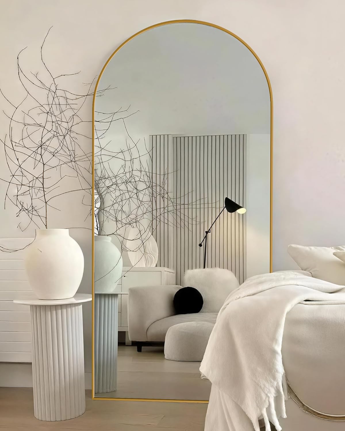 71"X32" Large Floor Mirror Full Length, Arched Full Length Mirror with Stand, Hanging Or Leaning Full Body Mirror for Bedroom Living Room (Gold)