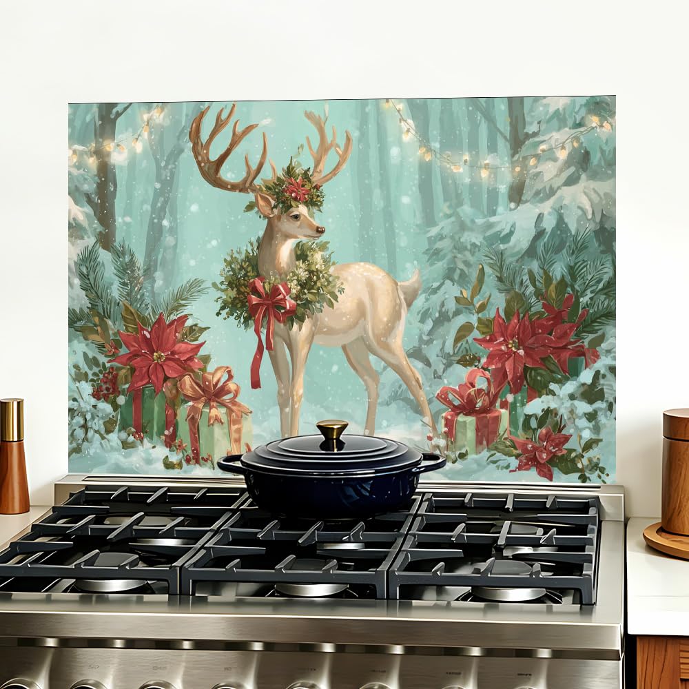 Christmas Reindeer Wreath Backsplash Peel and Stick, 35.4x23.6 in