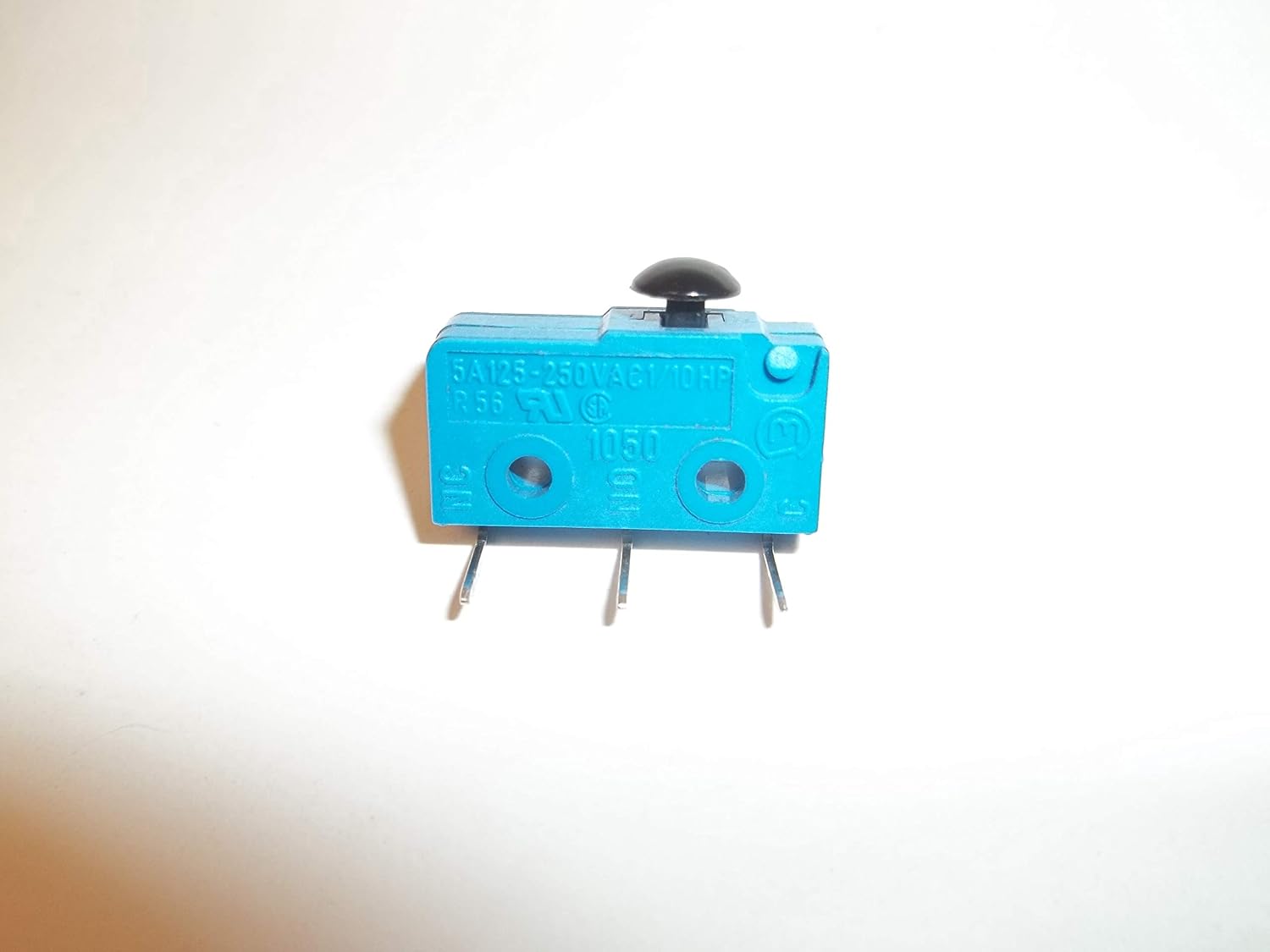Micro Switch 50E3 T100, Miniature Limit Switch 5A 120V, Right Angle Solder Terminals, Mushroom Head Button Actuator, Normally Open OR Normally Closed, Momentary On OR Momentary Off, On - (On) Blue