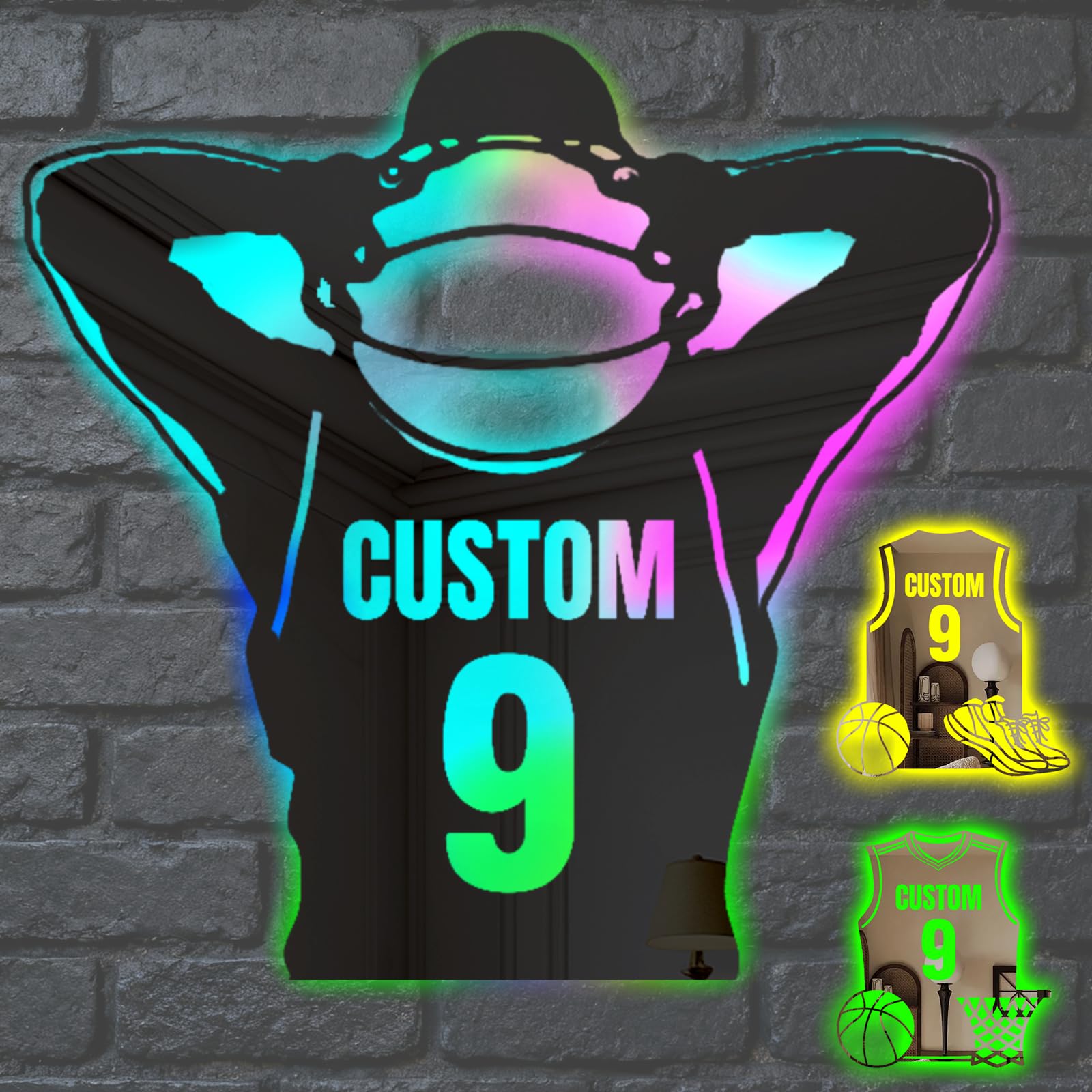 WolunLi Personalised Basketball Jersey Mirror Wall Night Light - Custom Name & Number LED Night Light for Bedroom, Kids Room Decor, Unique Sports Gift for Boys and Girls