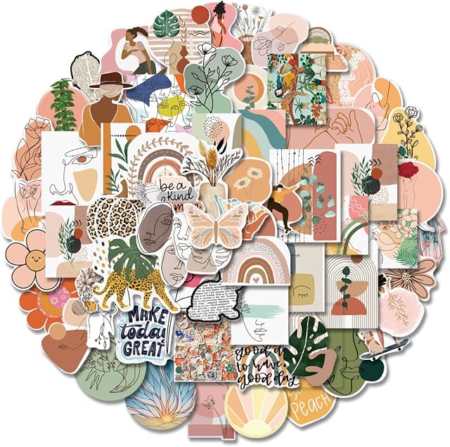Bafanly 100 Pieces Boho Aesthetic Stickers Minimalist Abstract Line Art Decoration for Water Bottle Laptop Phone Skateboard Stickers for Teenage Girls Kids Women