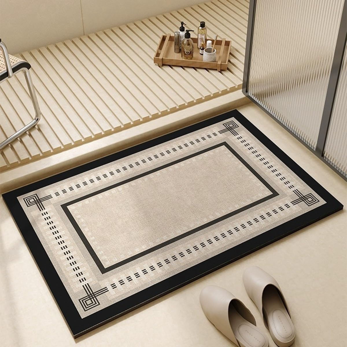 Rettangolare Alfombra Baño Antideslizante, Alfombras Bañera, Alfombrilla Baño Súper Absorbente, Ultra Suave y Cómoda, Lavable a Máquina, Beige(A,80x120cm)