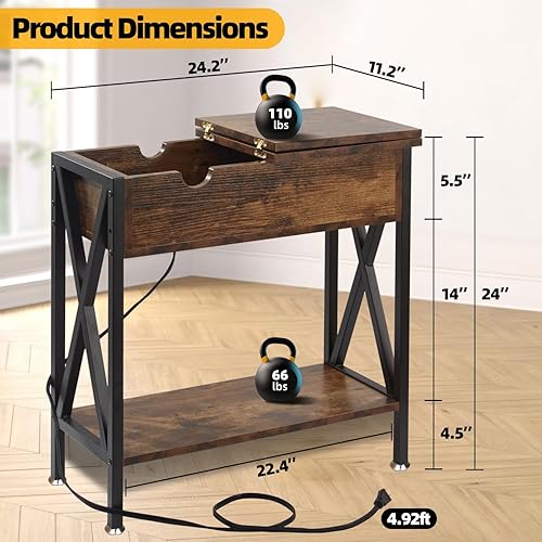 Miniatura 3 de TooCust Mesas auxiliares para sala de estar con estación de carga, 12 pulgadas de profundidad x 24 pulgadas de ancho x 24 pulgadas de alto, mesa