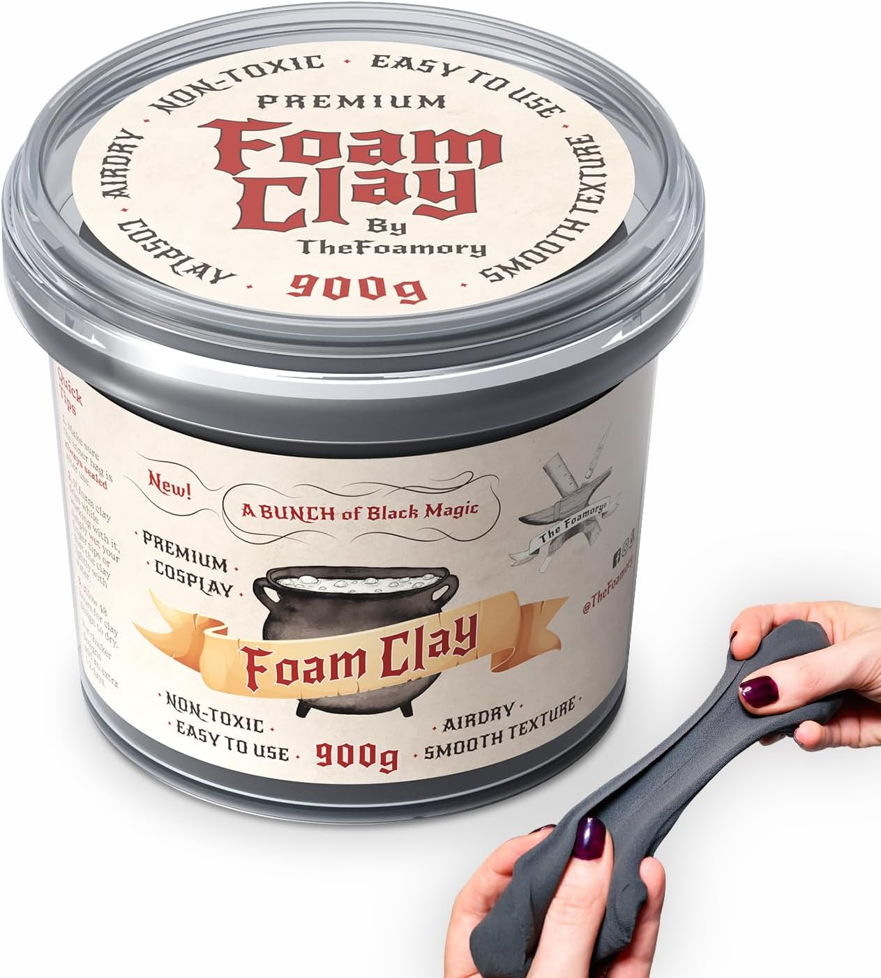 The Foamory Moldable Cosplay Foam Clay (900g Black) High Density Air Dry Clay, EVA Foam Sands Paints Easily, Non-Toxic Safe and Safe for Crafts