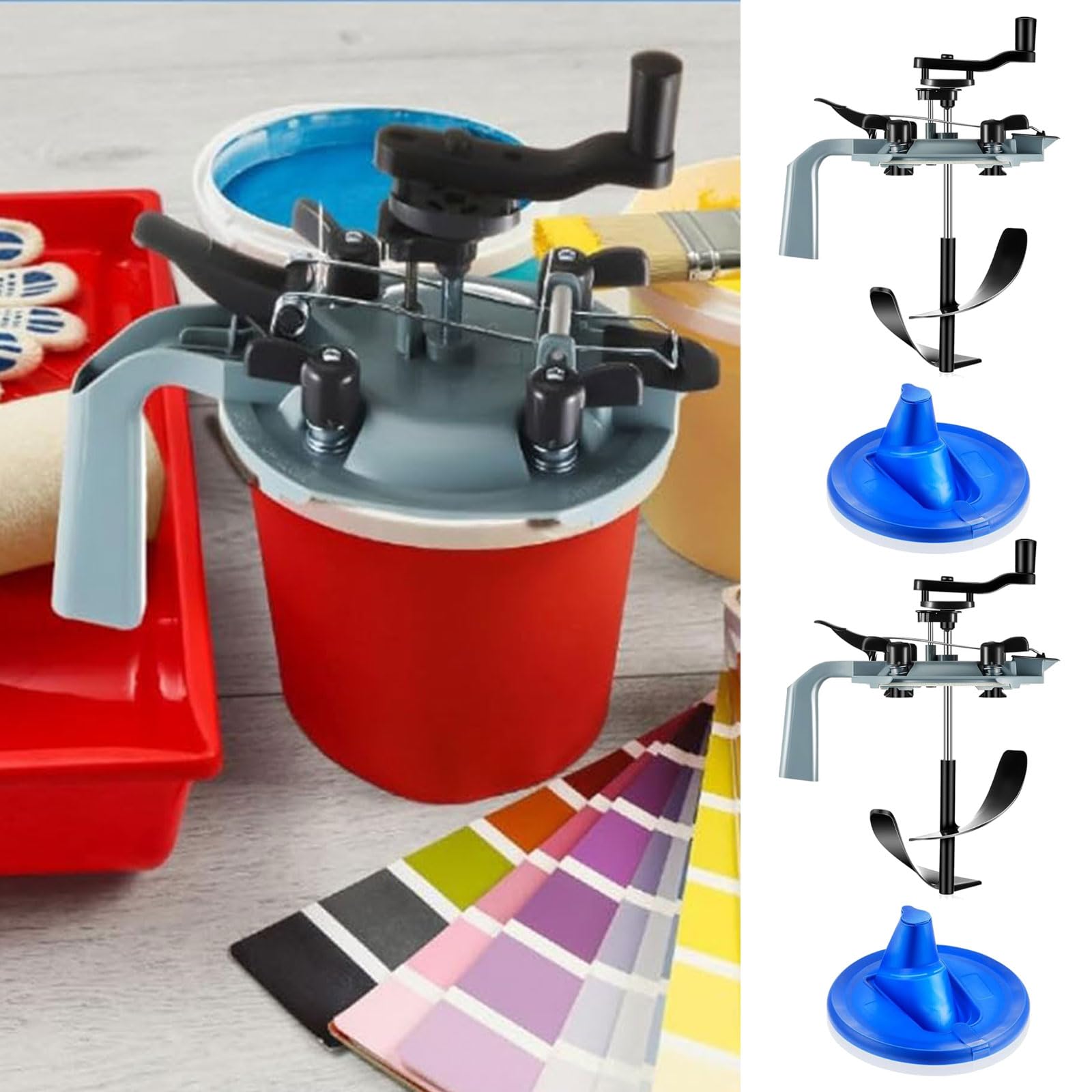 Lot de 4 boîtes de peinture contenant un dispositif d'agitation et un bec verseur anti-goutte pour un mélange efficace et empilable des boîtes de peinture de 3,8 l