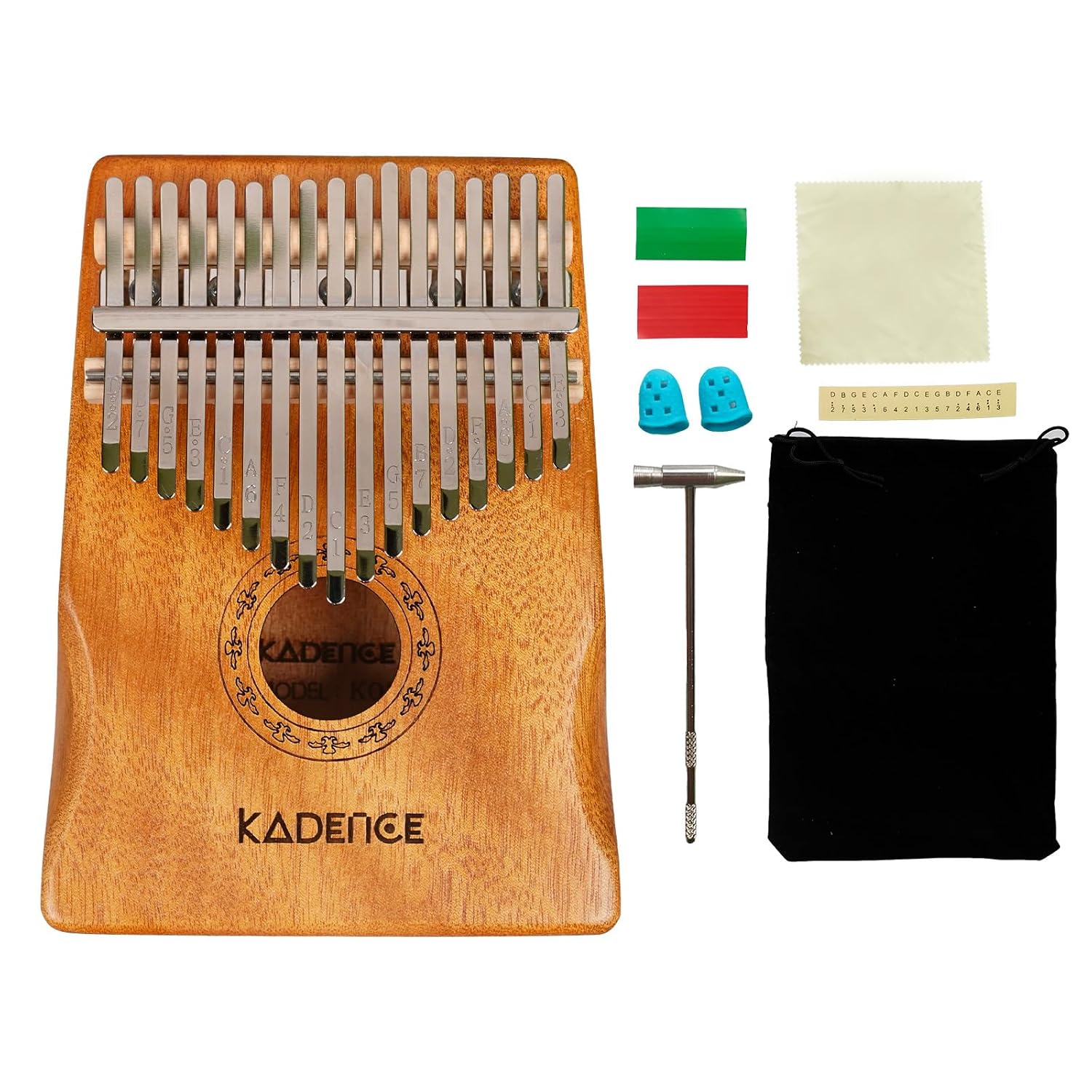 Kadence K17A 17-Key Kalimba | Mahogany Thumb Piano with Laser-Engraved Notes | C Major Keys | Armrest | Natural