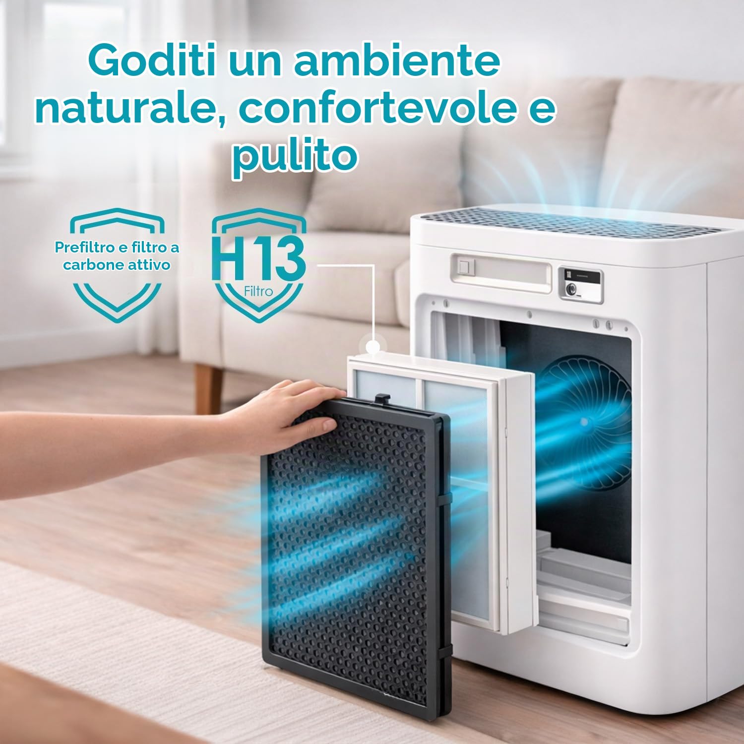Purificatore d’Aria | Sistema di Filtrazione Avanzato | 4 Velocità | Programmazione Intelligente | Elimina il 99,97% di Polvere e Fumo