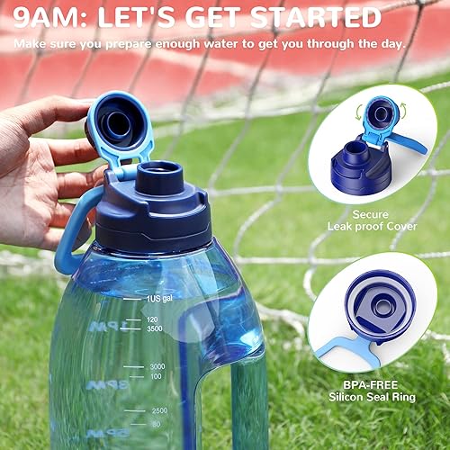 Miniatura 3 de Diller Botella de agua de 1 galón, botella de agua grande para beber, jarra de agua motivacional de 128 onzas con asa para entrenamiento de