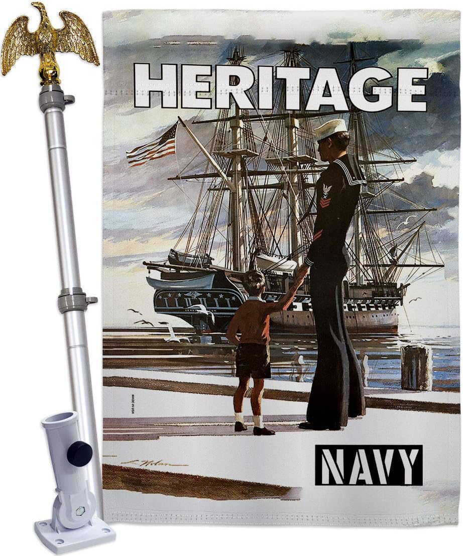 USBrotherhood Navy Heritage US House Flag Armed Forces USN Seabee United State American Military Veteran Retire Small Decorative Gift Yard Banner Double-Sided Made in USA 28 X 40
