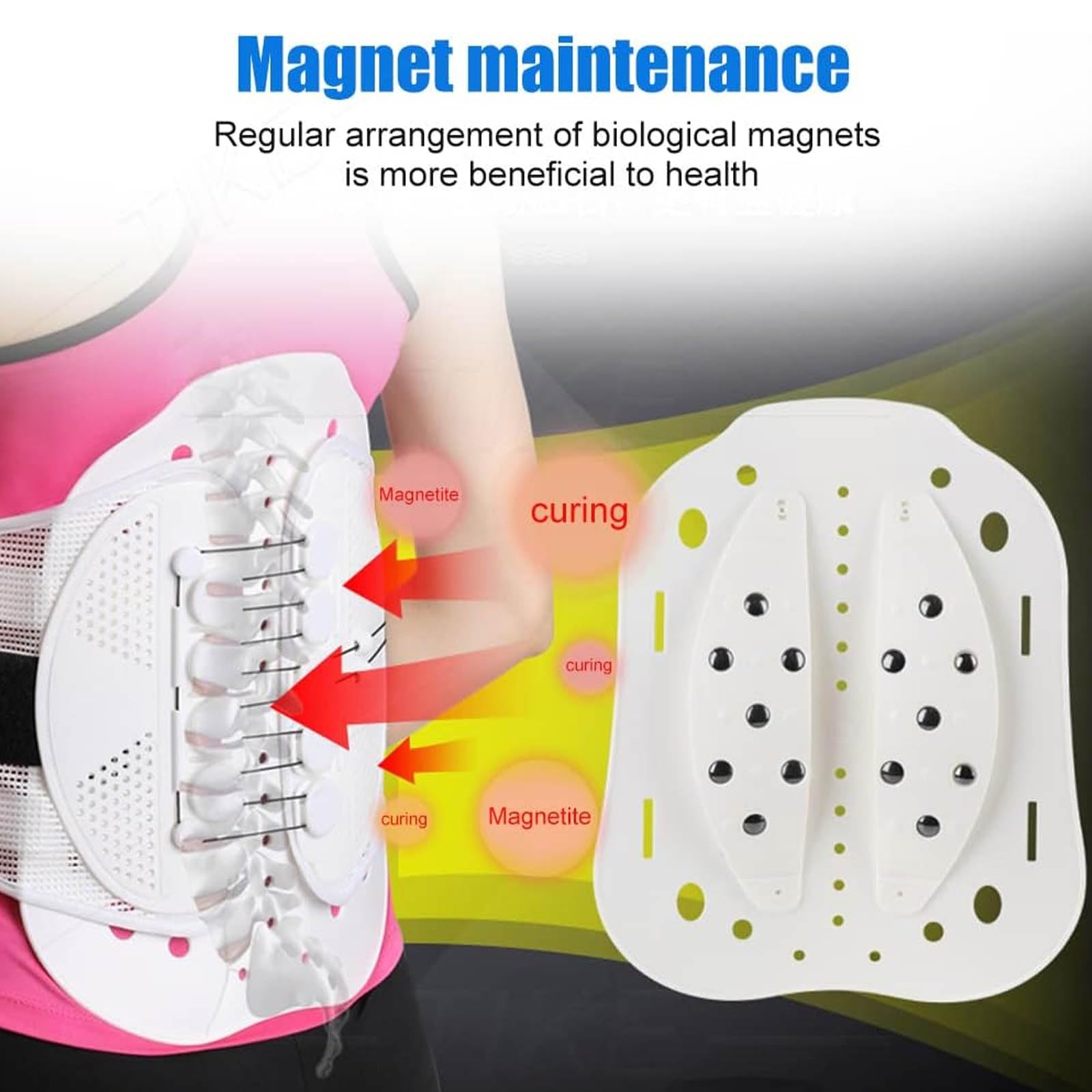 Fascia Lombare Supporto Schiena, Fascia Lombare con Piastra di Correzione Arco 26° Leggero e Traspirante Comodo da Indossare Manutenzione del Magnete Allevia la Sciatica e Mal di Schiena M