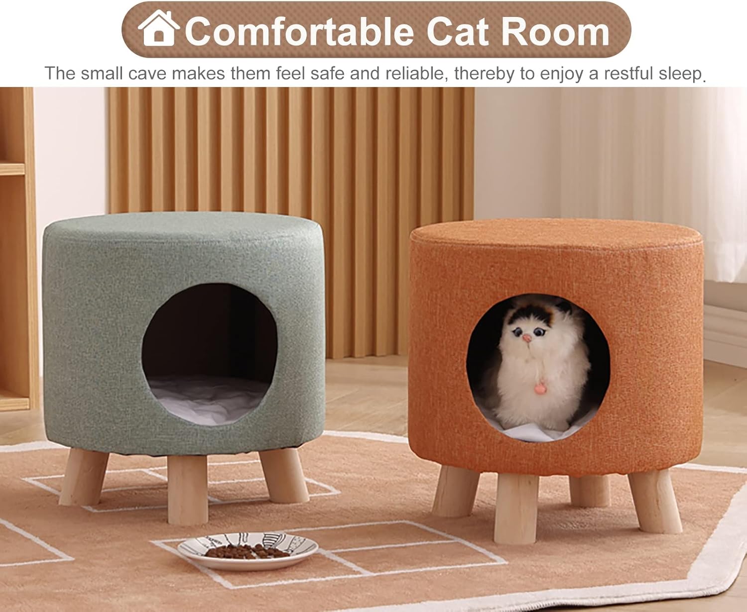定休日以外毎日出荷中 猫 ベッド ハウス 丸い猫用ベッドオットマン 子猫 小型犬 うさぎの隠れ家 オフィスプレイルームキッズルーム用の2in1猫洞窟フットスツール オプションの複数の色 Style 4 Cougaropen Com
