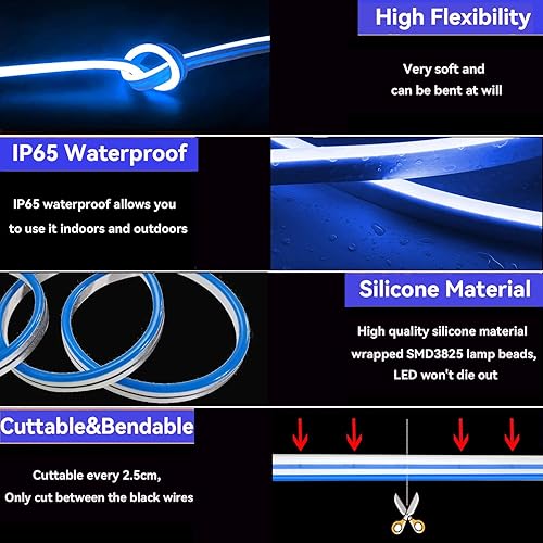 Miniatura 3 de Tira de luces LED de neón, tira de luz azul regulable, tira de luces LED de 16.4 pies, tira de luces LED de 3000 K, letrero de neón impermeable