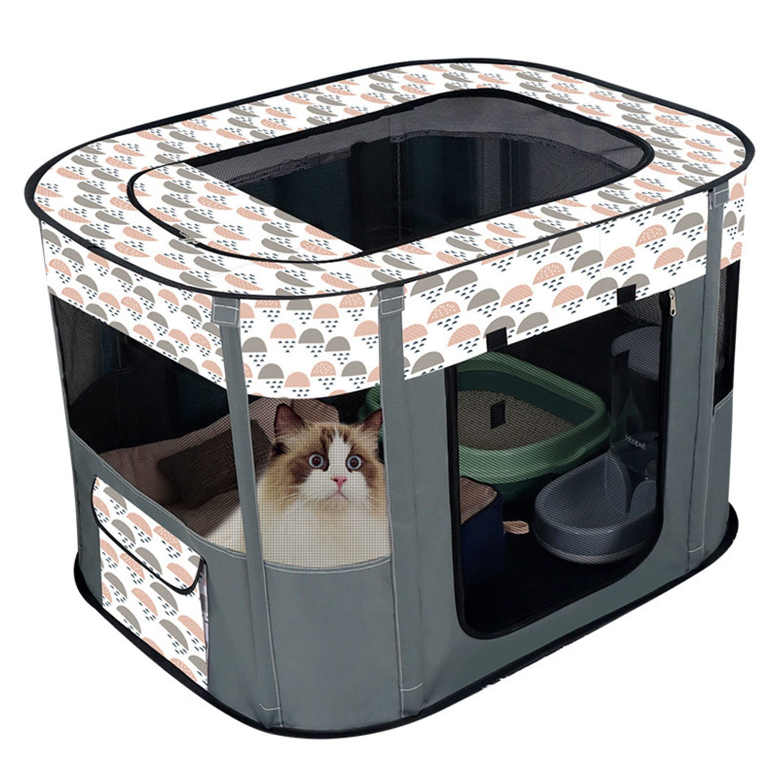 Casa Pieghevole per Gatto, Lucernario Rimovibile, Sala Parto Traspirante per Cani, per Uso Interno ed Esterno (Grigio)