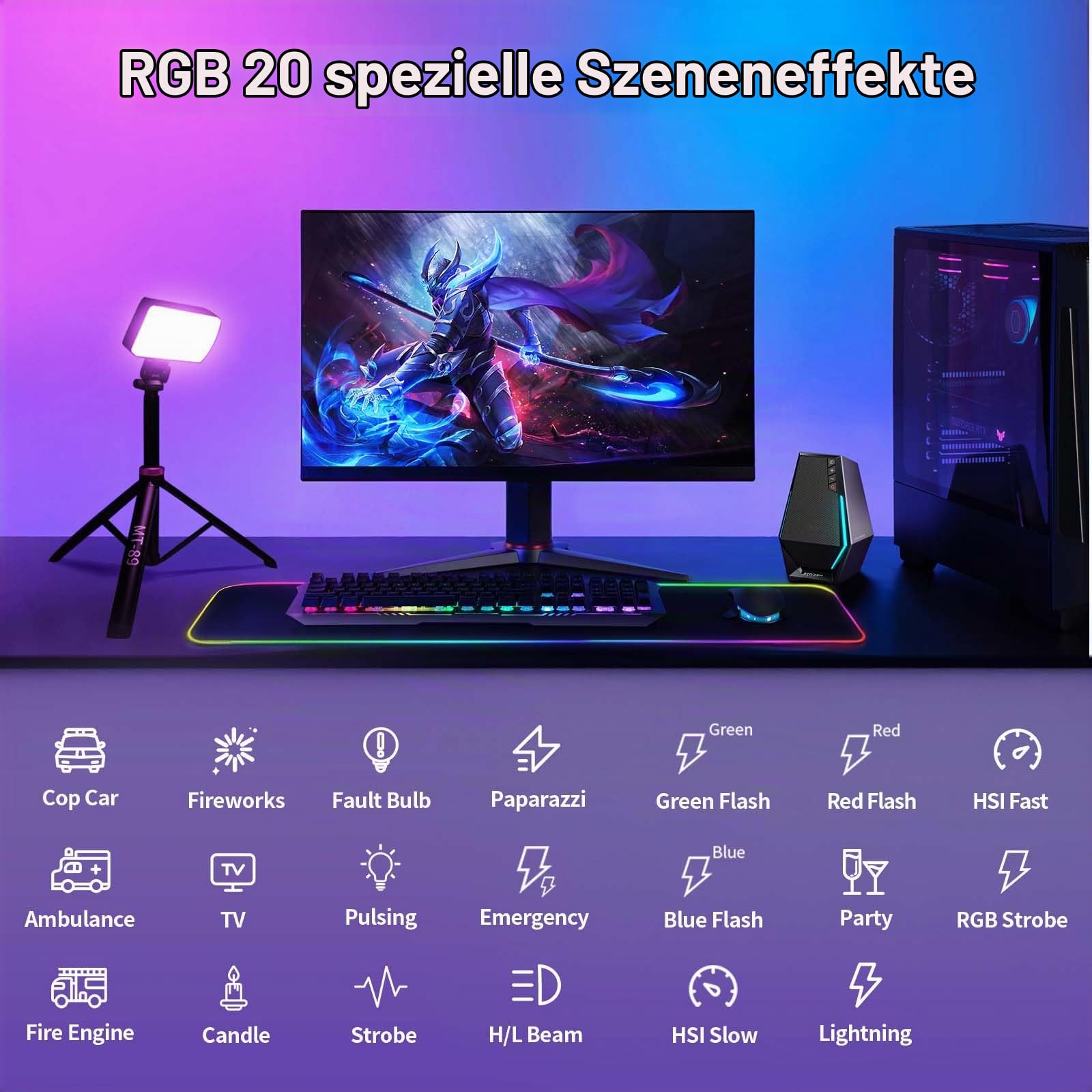 ULANZI P40 RGB LED Videolicht 40W Tragbar mit 5000mAh Akku, CRI96+ 2700K-6500K Kamera Licht, PD-Schnellladung, integrierte Lüfter, Magnetdiffusor & 1/4"-Gewinde für Foto- und Videobeleuchtung
