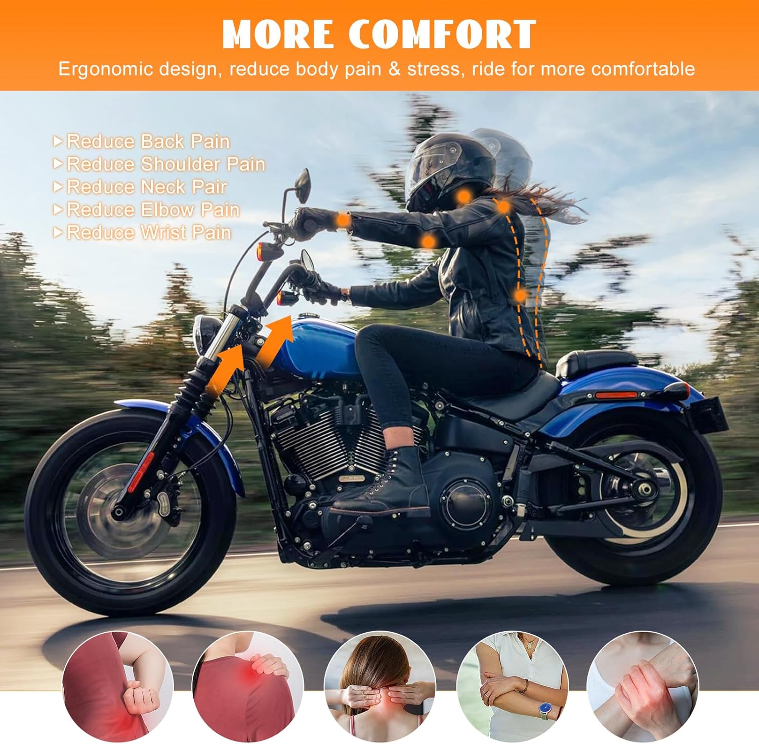 8" Tall Pullback Handlebar Risers 1" Clamping CNC One-Piece Chrome Fit for Harley Dyna Sportster M8 Softail Street Bob Low Rider ST Standard FXST FXBB FXBBS FXLRS FXLRST 2018-2024