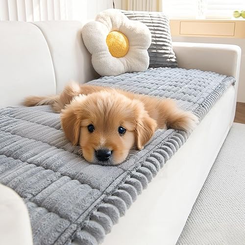 Paw Lounge - Funda de felpa para sofá para mascotas, protector de sofá antideslizante ultrasuave con forro impermeable para perros y gatos (gris