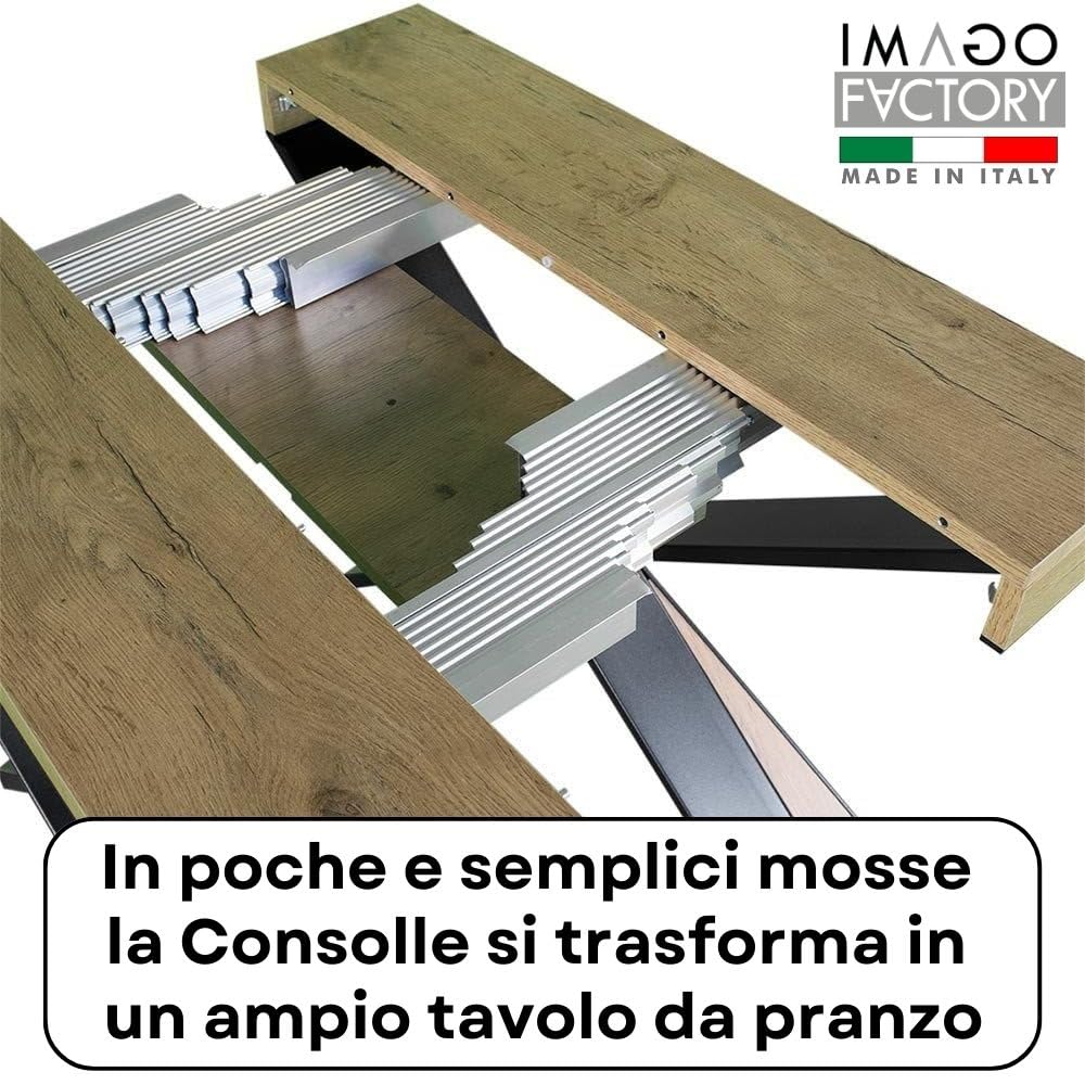 IMAGO FACTORY Tiago - Consolle Allungabile, Tavolo Allungabile Sala da Pranzo (Fino a 300cm) Mobile Consolle Ingresso, Tavolo Cucina Allungabile, Console Arredo Made in Italy (Color Quercia Natura)