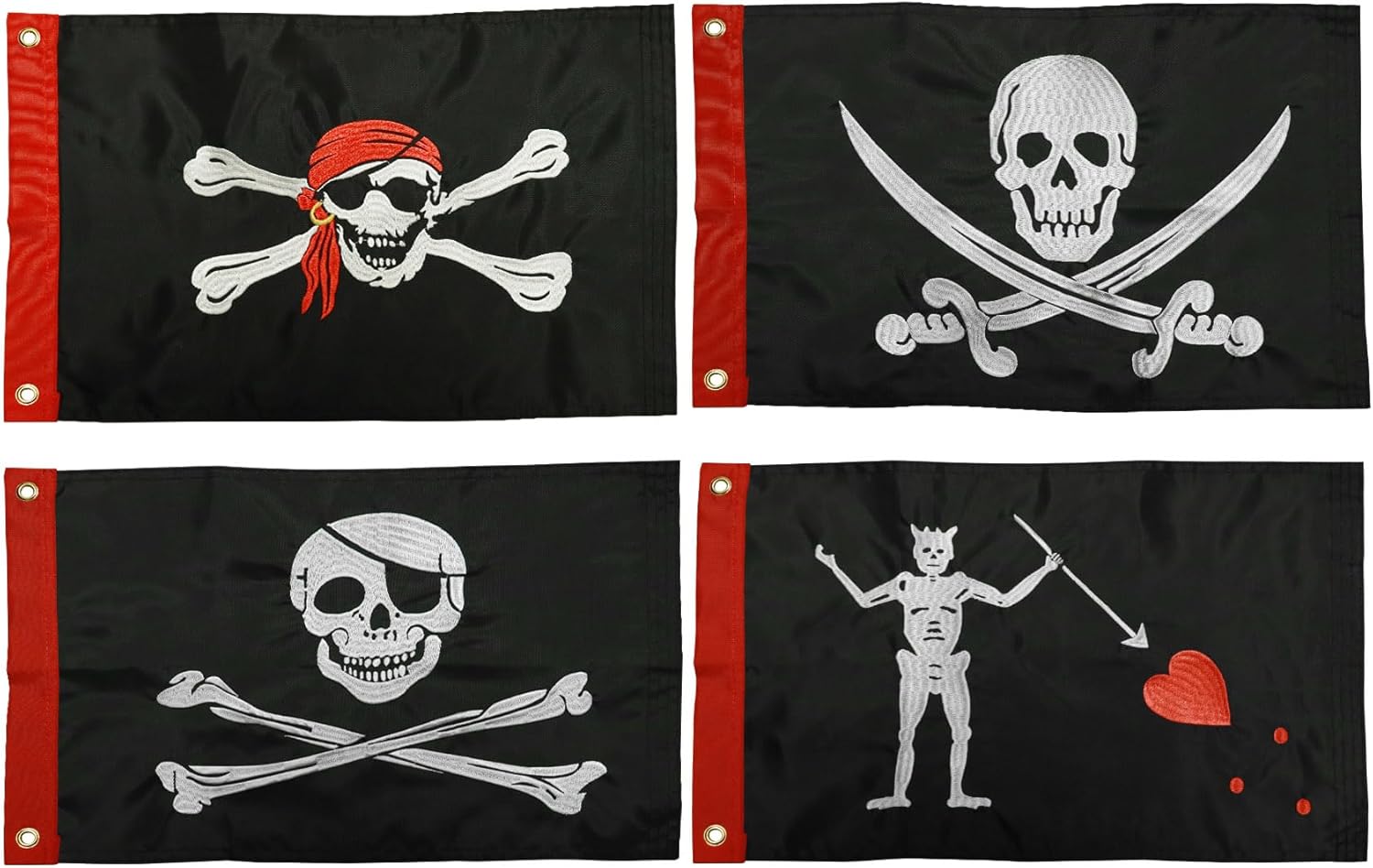 Embroidered Pirate Jolly Roger Flag 12.5X18Inch Small Polyester 300D with Brass Grommets boat flag |Four Rows Stitching Fly Ends| Decoration Gift Yard House Banner