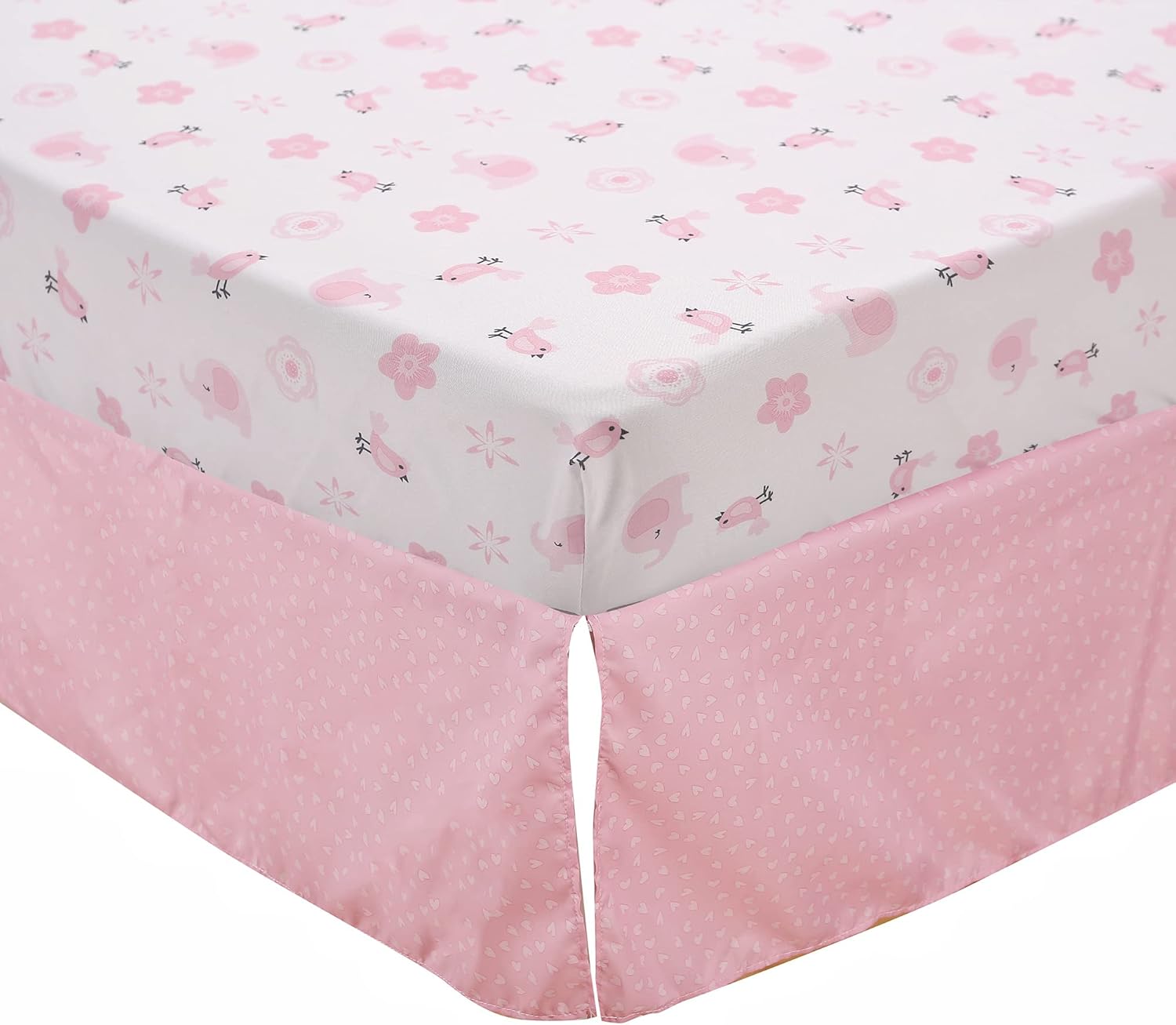 Crib Bedding Set for Girls 3piece Elephant Nursery Bedding Decor Baby Girl Crib Sets Included Comforter Fitted Sheet Crib Skirt,Standard Size Pink White
