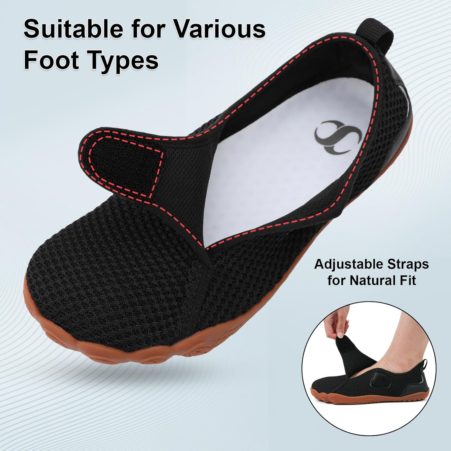 Scurtain Barefoot Walking Shoes for Women Men Adjustable Wide Diabetic Neuropathy Shoe Breathable Zero Drop Minimalist Sneakers Comfortable Slip on Beach Hiking Shoes - Image 4