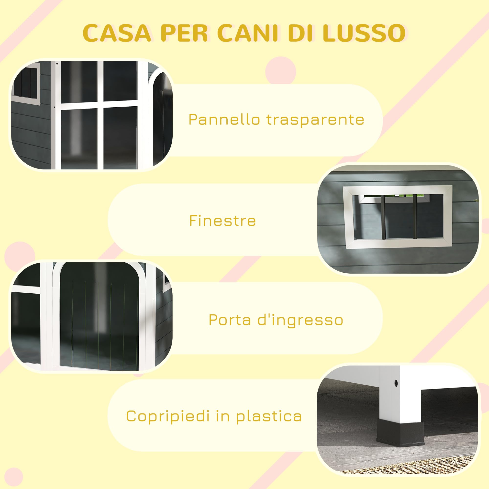 PawHut Cuccia per Cani da Esterno in Legno, Casetta per Cani con Tenda Protettiva, Finestra e Tetto Apribile, Cani Taglia Media max. 20 kg, 101x66.5x70.5cm, Grigio Scuro