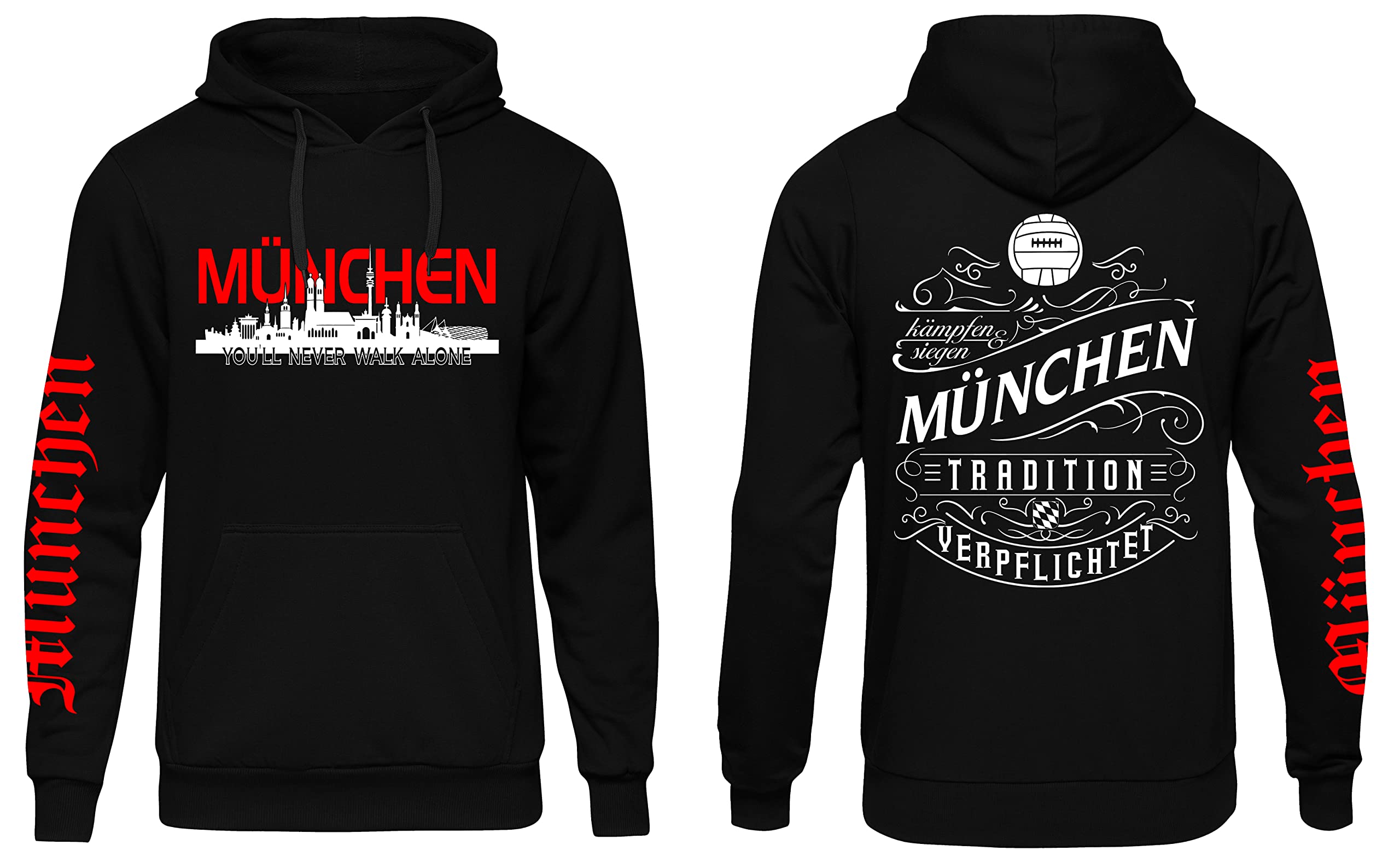 UGLYSHIRT München über Alles Kapuzenpullover Herren Kapuzenpullover | Fussball Skyline Pullover Sport Ultras Hoodie