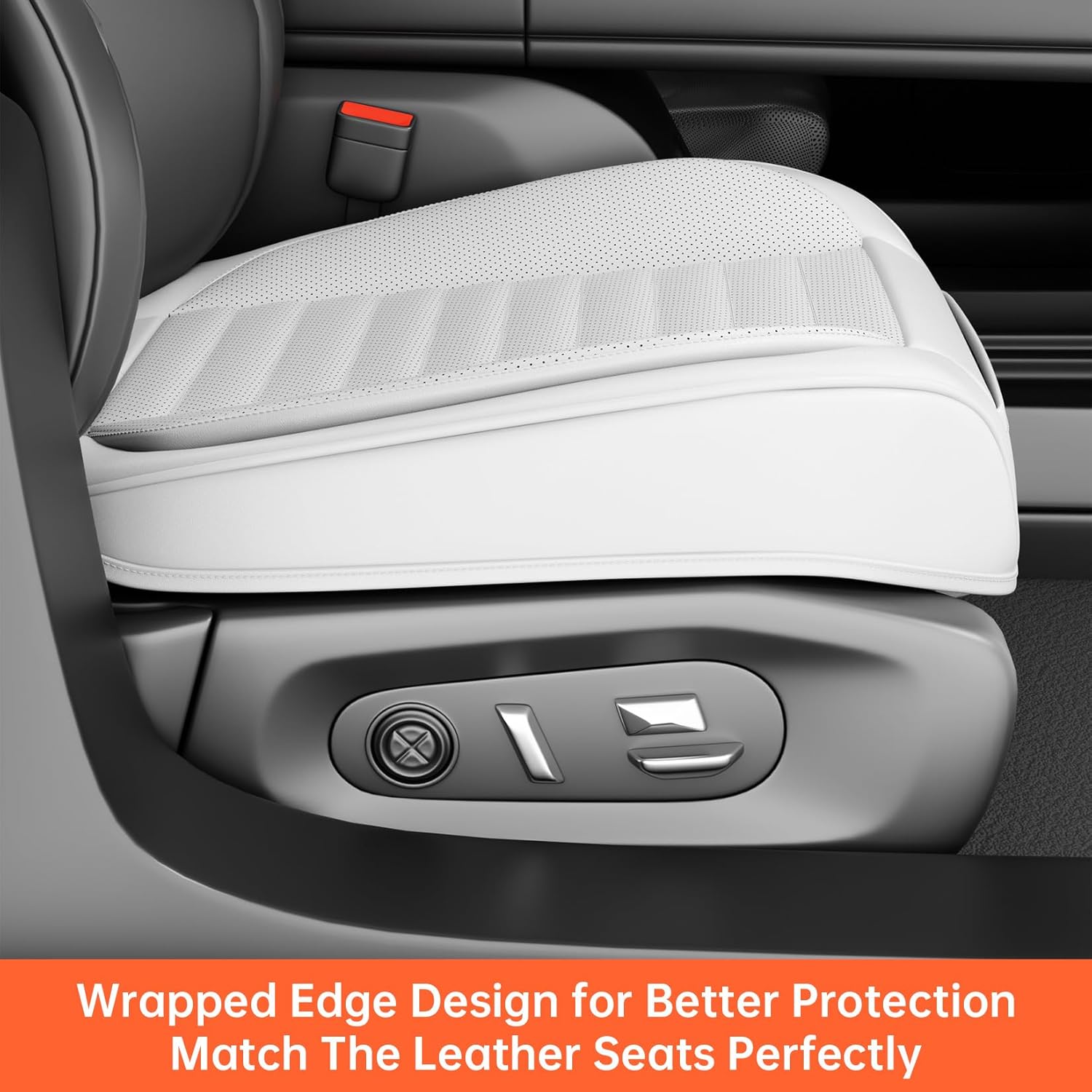 2 Pack Car Bottom Seat Covers, Luxury Leather Front Seat Covers, Breathable and Waterproof Automotive Bottom Seat Covers, Universal Anti-Slip Seat Covers Fit for Most Vehicles (White-2 PCS)