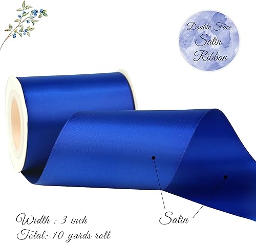 Miniatura 2 de Cinta azul de satén de doble cara de 3 pulgadas, cinta gruesa azul real para decoración de bodas, banda de silla, envoltura de regalos, recuerdo de