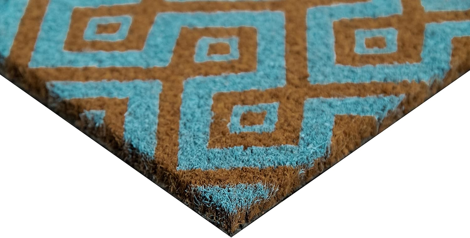MSI Aqua Square Coir Doormat 22 inch x 36 Inch Heavy Duty Mat, Indoor and Outdoor Doormat, Water Resistant, Easy Clean Mats for Entry, Garage, Patio, High Traffic Areas, Blue - Beige