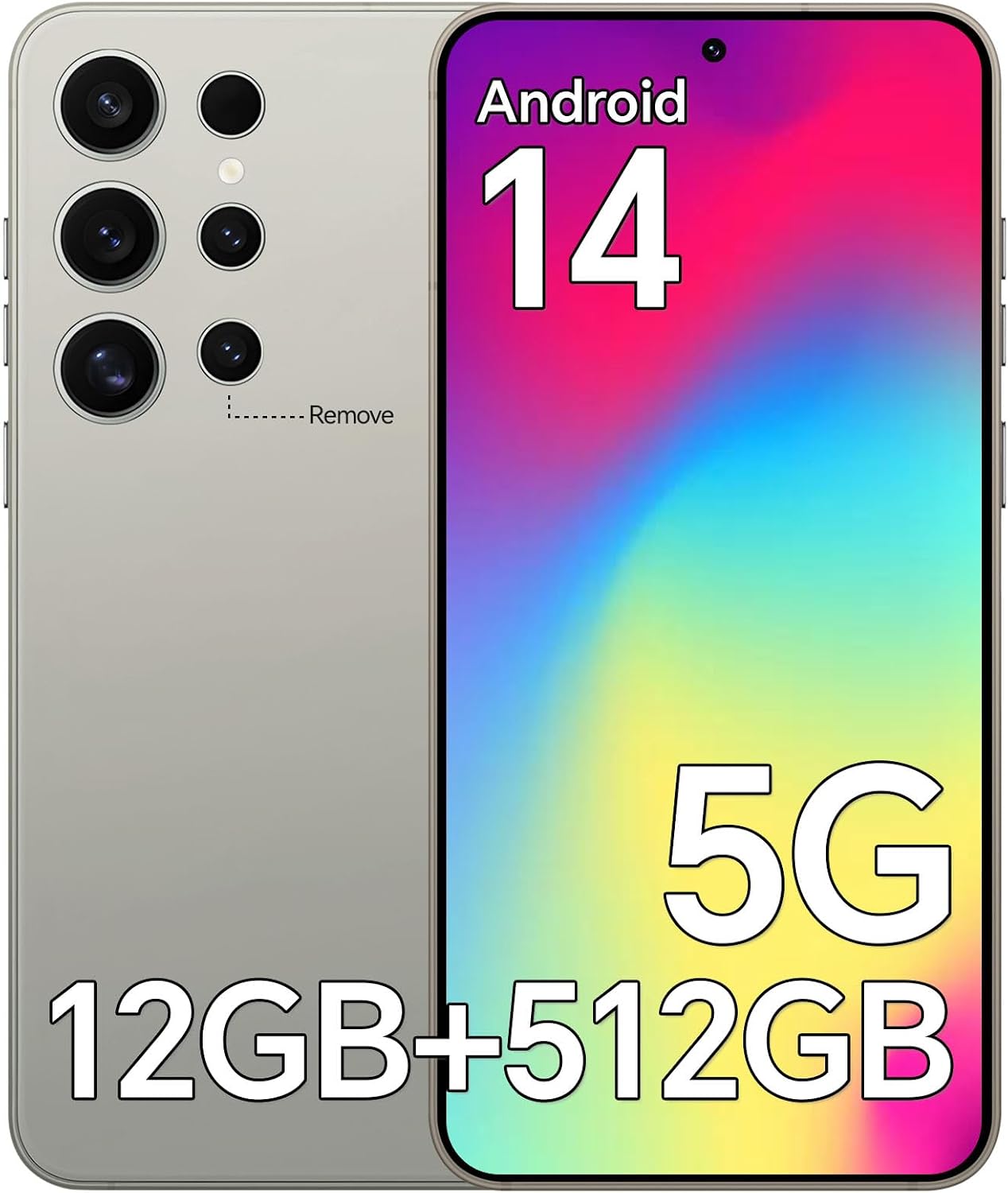 E24 Ultra Unlocked Phones with 5000mAh Battery,Android 14 Mobile Phone,Snapdragon 888 Smartphone Phone,12GB RAM+512GB ROM,3040 * 1440 HD 6.8'' Screen /5G/Dual SIM/GPS/WiFi,Grey