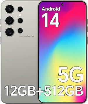 E24 Ultra Unlocked Phones with 5000mAh Battery,Android 14 Mobile Phone,Snapdragon 888 Smartphone Phone,12GB RAM+512GB ROM,3040 * 1440 HD 6.8 Screen /5G/Dual SIM/GPS/WiFi,Grey