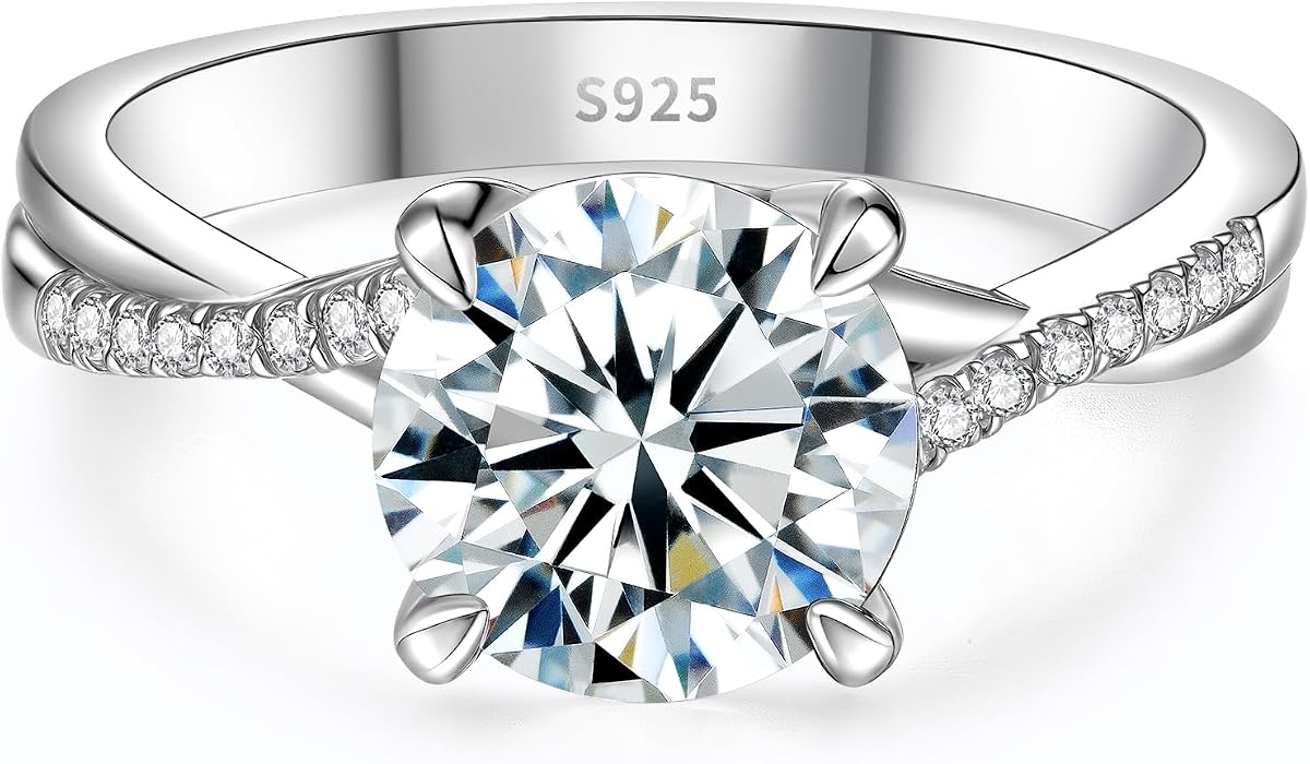 Anillo de compromiso de moissanita solitario de 1-4 quilates para mujer, banda de plata de ley 925 gruesa con chapado en oro blanco de 18 quilates, corte redondo/ovalado color D VVS1, anillo de promesa de boda con certificado