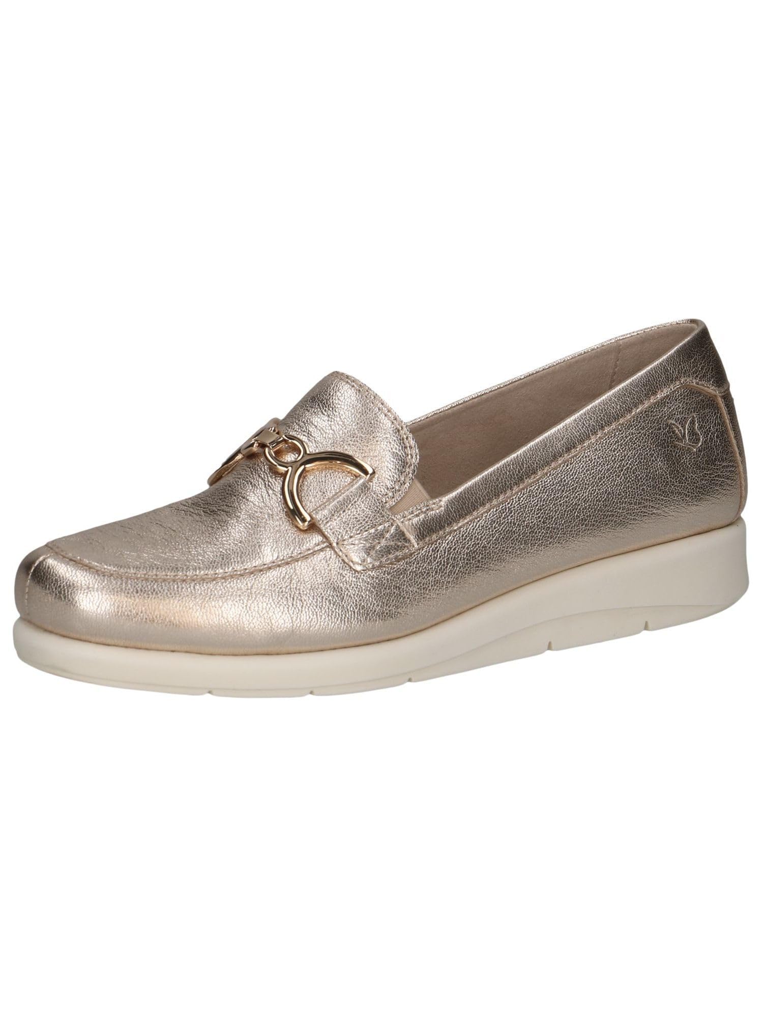 CAPRICE Women's Leather Loafers with Wedge Heel, Metallic (Platin Metal.), 7.5 UK