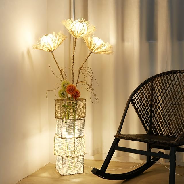 Elegant Standing Lamp All Hand-Woven Rattan Wicker with E27 Bulbs Led Floor Lamp Excellent Decorative Effect,Romantic Pastoral Accent Floor Lamps Create Minimalist Art Style Household Life