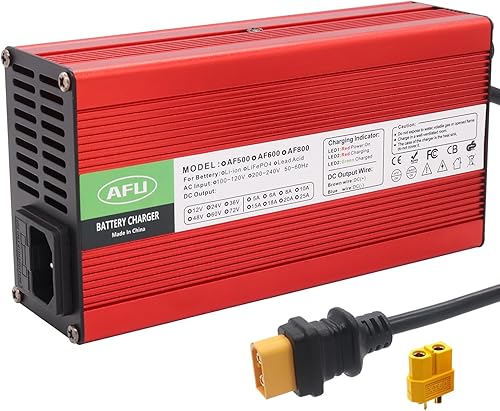 Cargador de batería de 42 V 10 A para batería de litio de 10 S 36 V, cargador de batería de 36 V, caja de aluminio roja con enchufe macho XT60