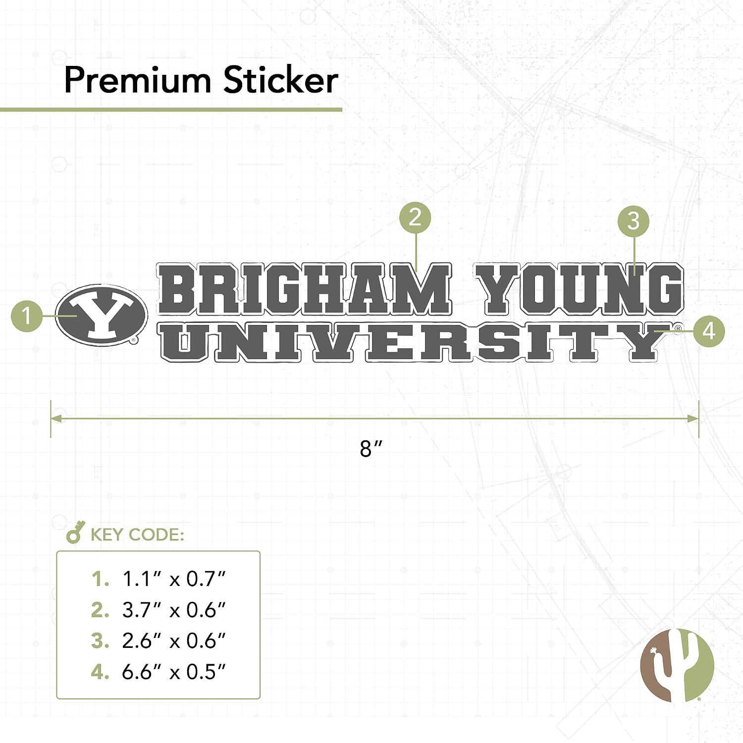 Desert Cactus Brigham Young University Sticker Cougars BYU Cougs Name Logo Vinyl Decal Laptop Water Bottle Car Scrapbook (8 Inch Sticker)