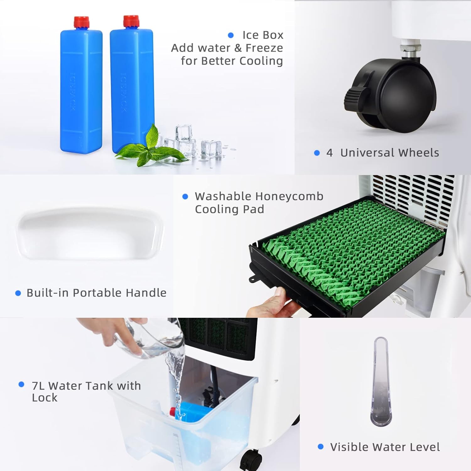 ARLIME Evaporative Air Cooler, 3-in-1 Portable Air Conditioner Fan & Humidifier, 3 Wind Speeds, 3 Modes, LED Display, 7L Water Tank & Ice Packs, Windowless Bladeless Swamp Cooler for Room Office